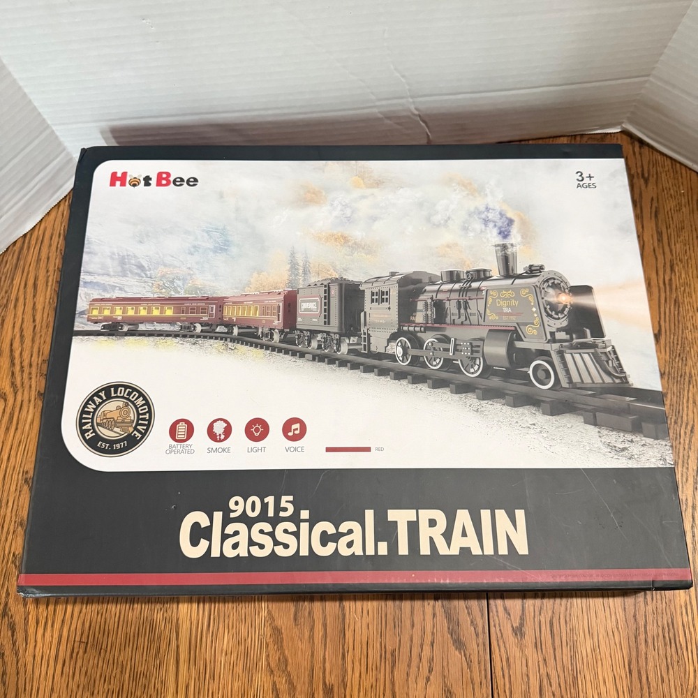 Hot Bee 9015 Classical Train Set Steam Locomotive Smoke Light Sound USB Recharge
